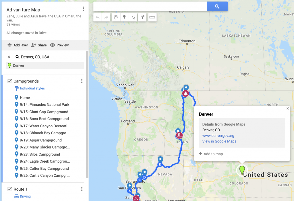 creating a free road trip map with google maps